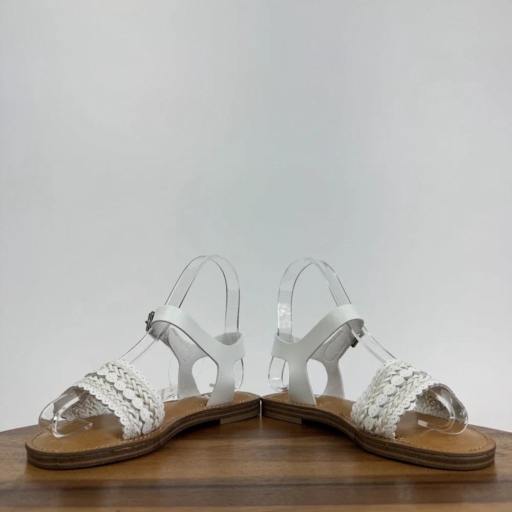 New NWOB Big Kids Mia Auri White Braided Leather Ankle Strap Sandals Size‎ 1 Y